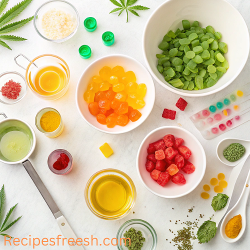 Ingredients laid out for making weed gummies