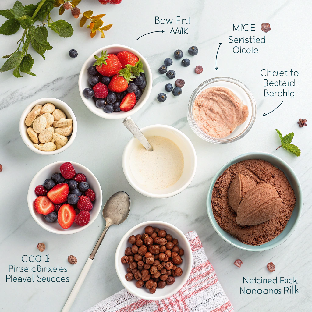  Illustrated collage showing the process of making a healthy ice cream recipe from blending to freezing and churning