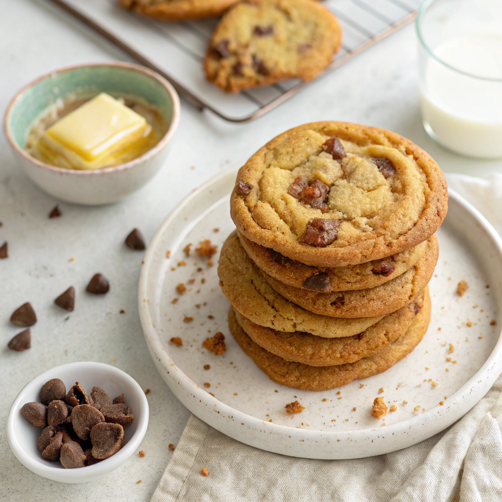 Overhead shot of brown butter cookies with crispy edges